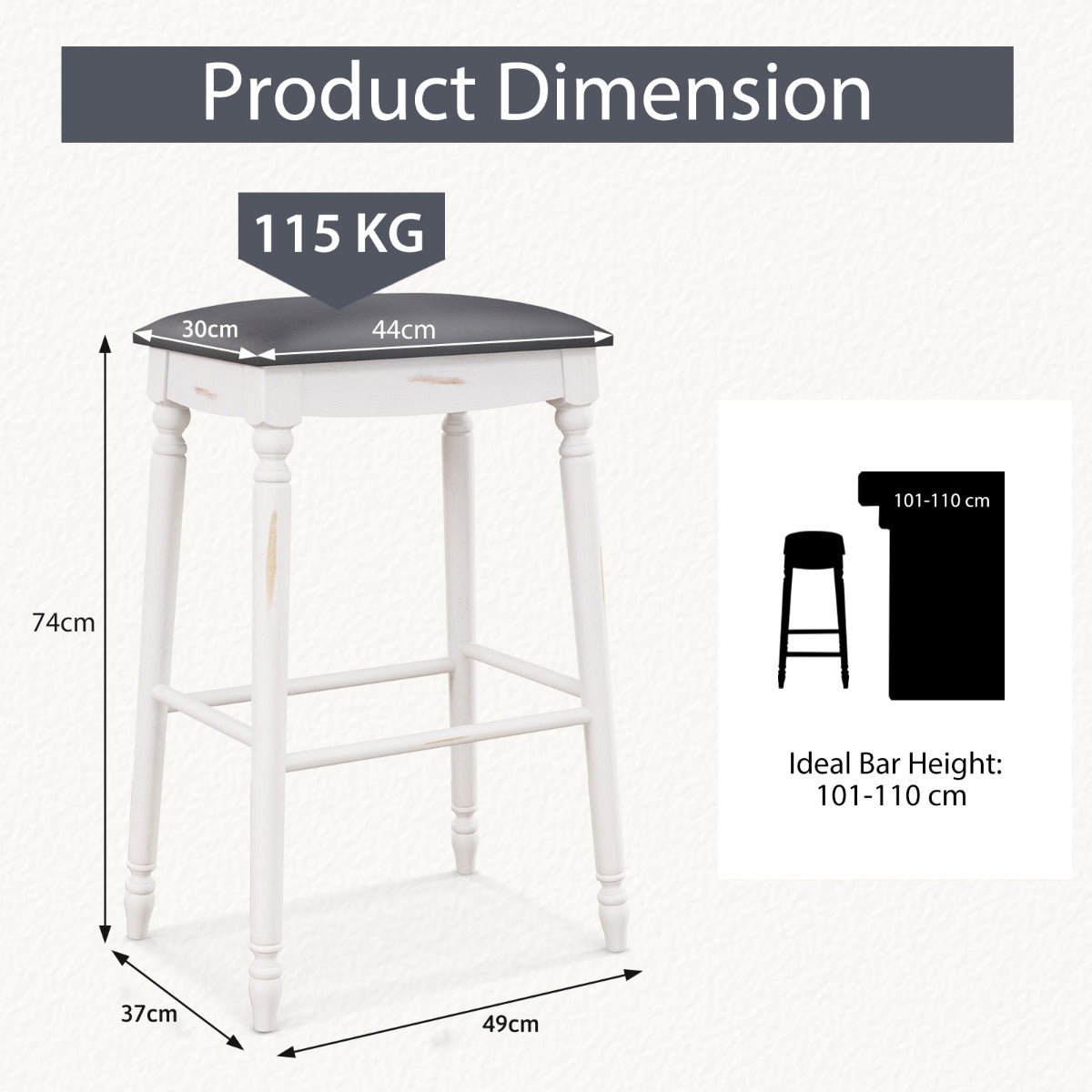 61/74 cm Upholstered Bar Stool Set of 4-74 cm