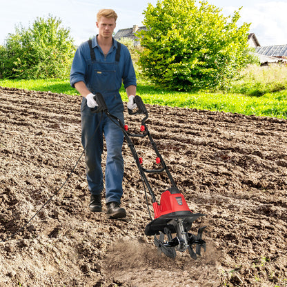 750W Powerful Foldable Garden Rototiller for Lawn Soil Digging-Red