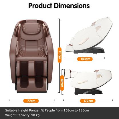 Electric Shiatsu Massage Chair with SL Track, Bluetooth, Heat and Airbag-Brown