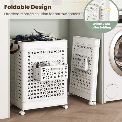 75 L Collapsible Laundry Basket with Underwear Basket and Handles-White