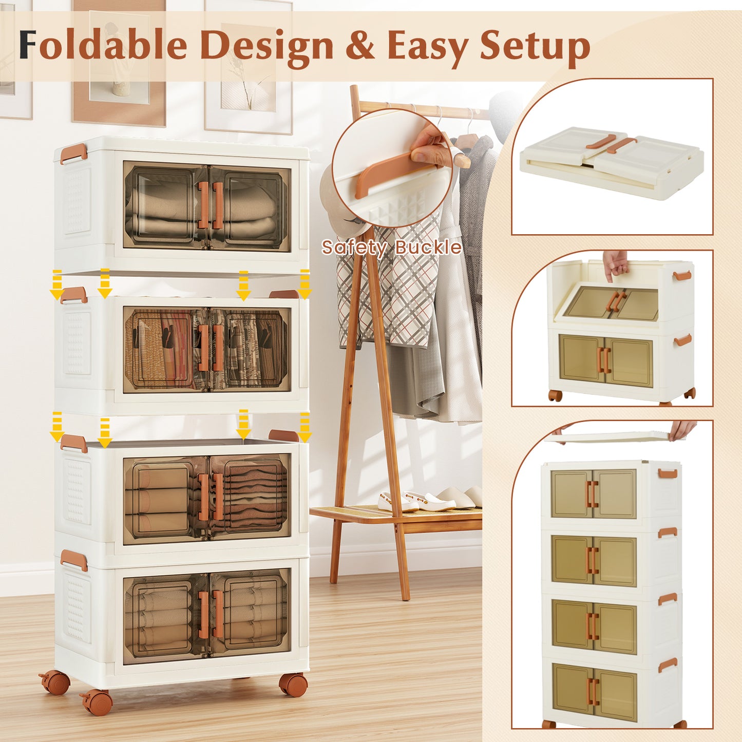 76L Stackable Plastic Collapsible Storage Bins with Lids