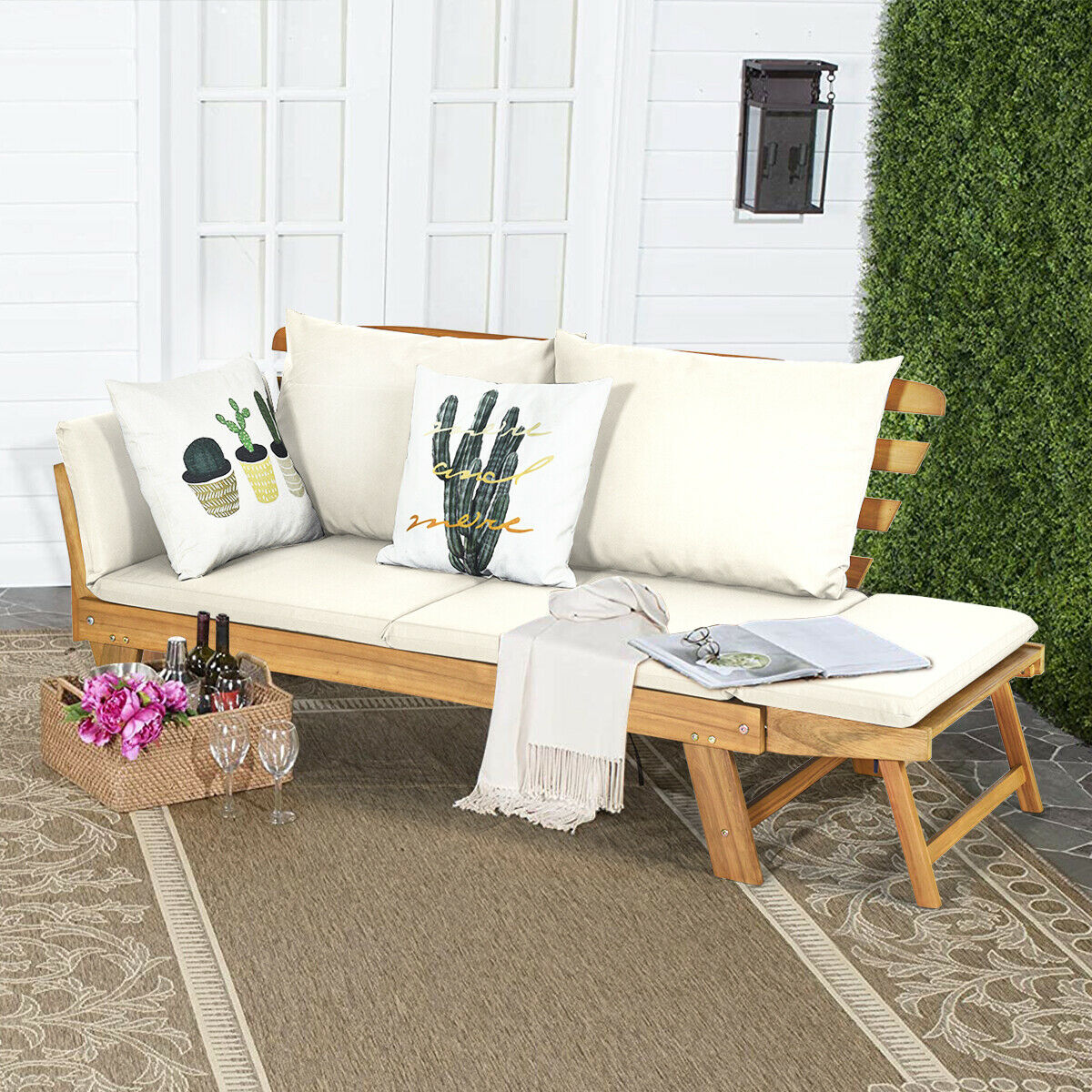 3 in 1 Convertible Cushioned Loveseat Lounger Couch with Pillows-White