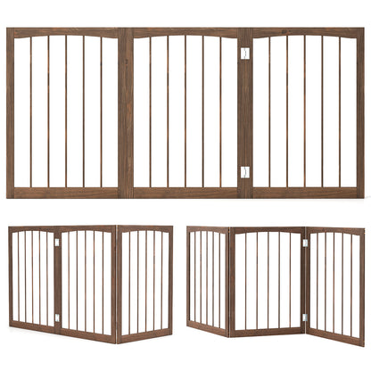 76 CM Tall Pet Gate Wooden Dog Fence 3-Panel Room Divider Barrier-Brown