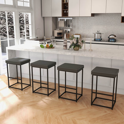 76 cm Barstools Set of 2 with PU Leather Cover and Footrest-Grey