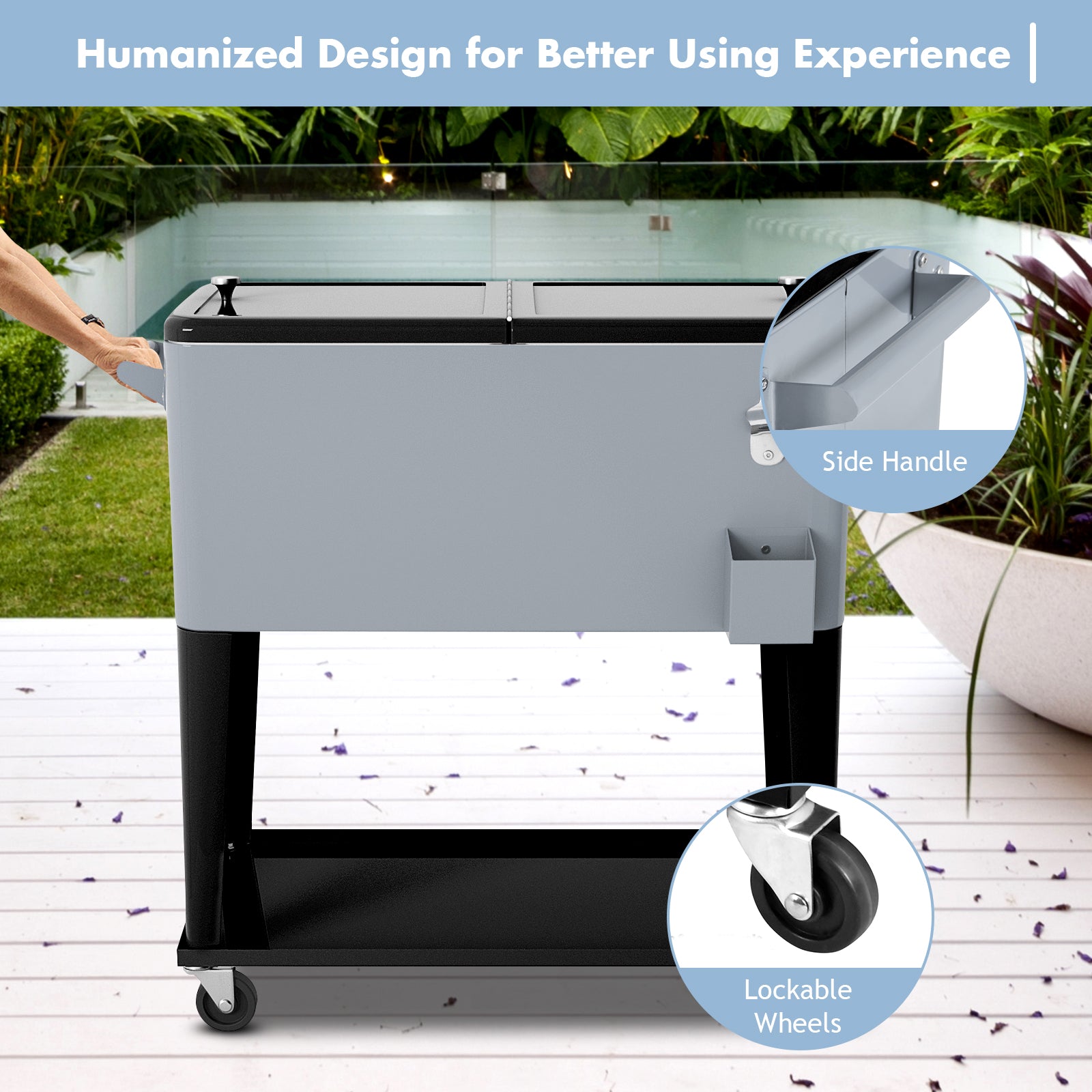76 litre Outdoor Ice Rolling Cooler Cart-Silver