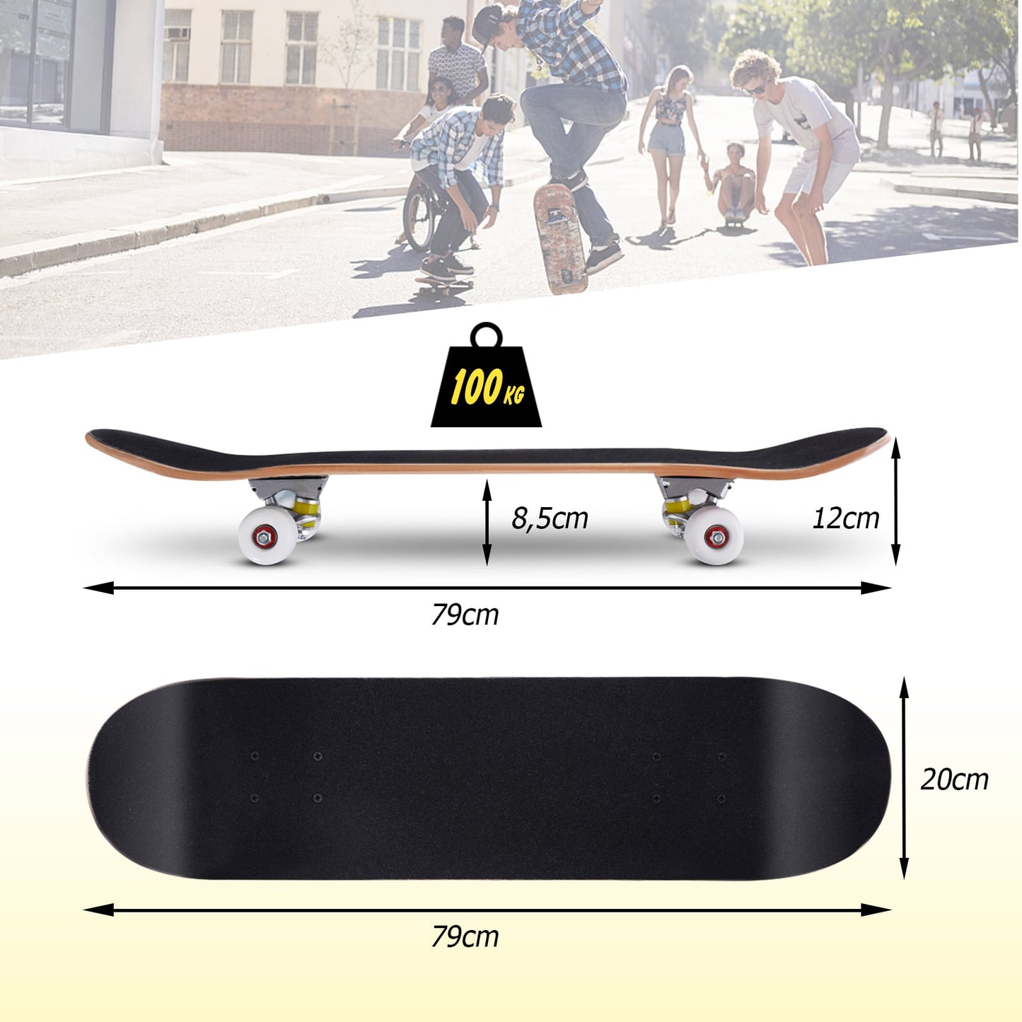 79cm Skateboard Complete Cruiser Standard for Children-Black