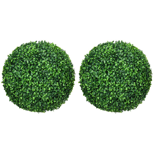 HOMCOM Set of Two Artificial Boxwood Balls Plants - Green