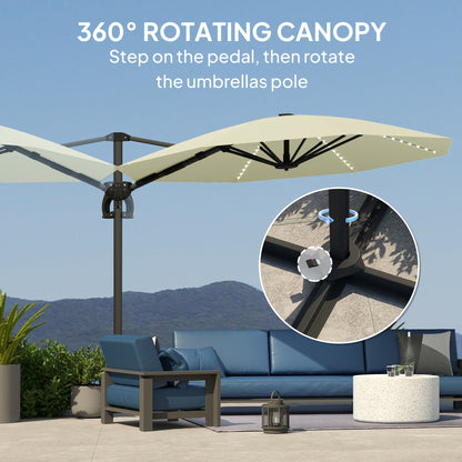 Outsunny 3(m) Cantilever Garden Parasol with Solar Powered Lights, Crank Handle & Cross Base, UPF 50+, 360 Rotation, Cream