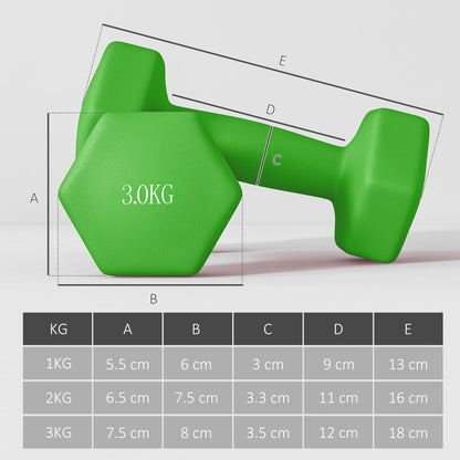 SPORTNOW Hex Dumbbells Set with Dumbbell Rack, Hand Weights for Strength Training Weight Lifting,  2 x 1kg, 2 x 2kg, 2 x 3kg