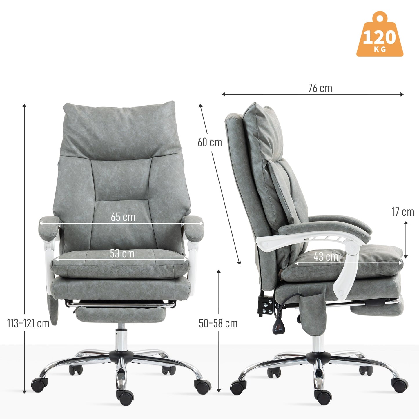 HOMCOM Faux Leather Office Chair, with Inflatable Lumbar - Grey