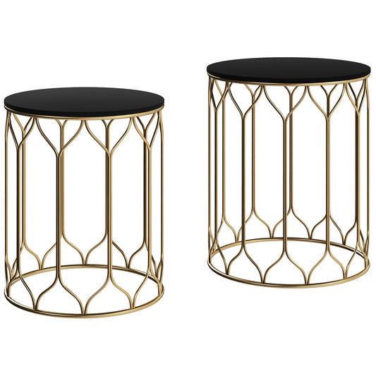 Outsunny Round Coffee Table Set of 2, Modern Nesting Tables with Ceramic Tile Top, Small End Tables, Indoor Outdoor Side Table with Metal Frame for Living Room, Bedroom, Patio, Balcony, Black