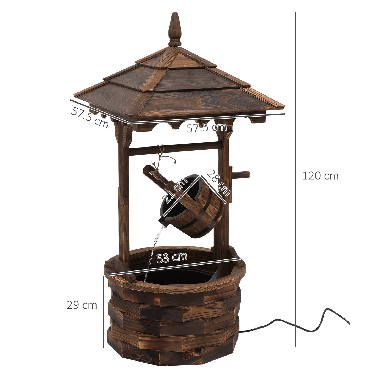 Outsunny Wooden Garden Wishing Well Fountain Barrel Waterfall Rustic Wood with Pump Garden Decor Ornament