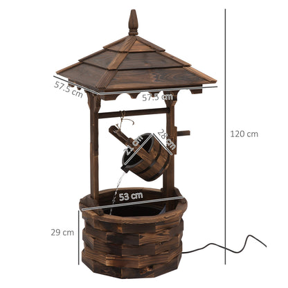 Outsunny Wooden Garden Wishing Well Fountain Barrel Waterfall Rustic Wood with Pump Garden Decor Ornament