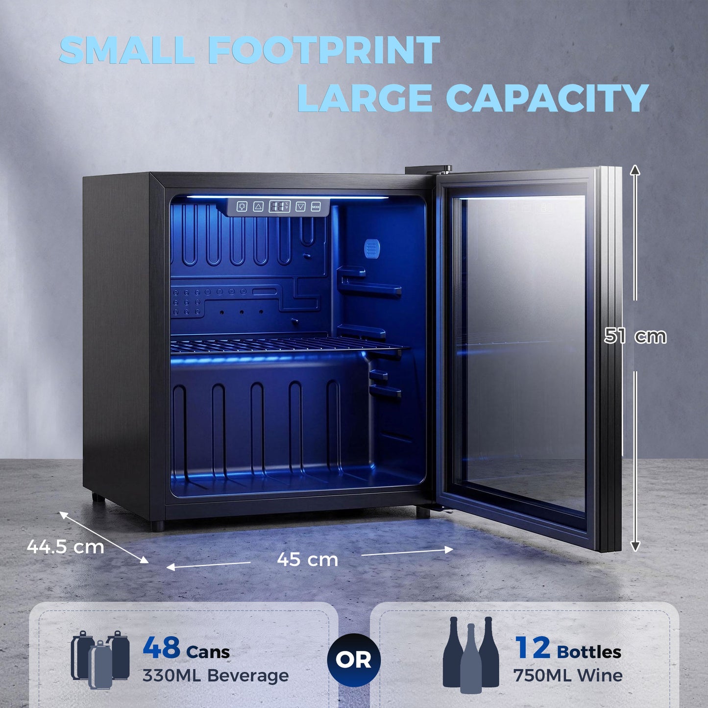 HOMCOM 50L Drinks Fridge, 48 Can Under Counter Freestanding Beer Fridge with LED Light