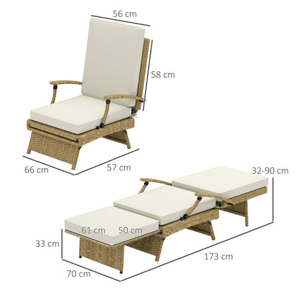 Outsunny 80Â° Reclining Rattan Lounger - White/Beige