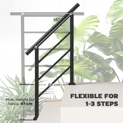 Outsunny Outdoor Handrail for Stairs, 0Â°-45Â° Adjustable Wrought Iron Exterior Handrail, Fit 1 to 3 Steps Stair Railing