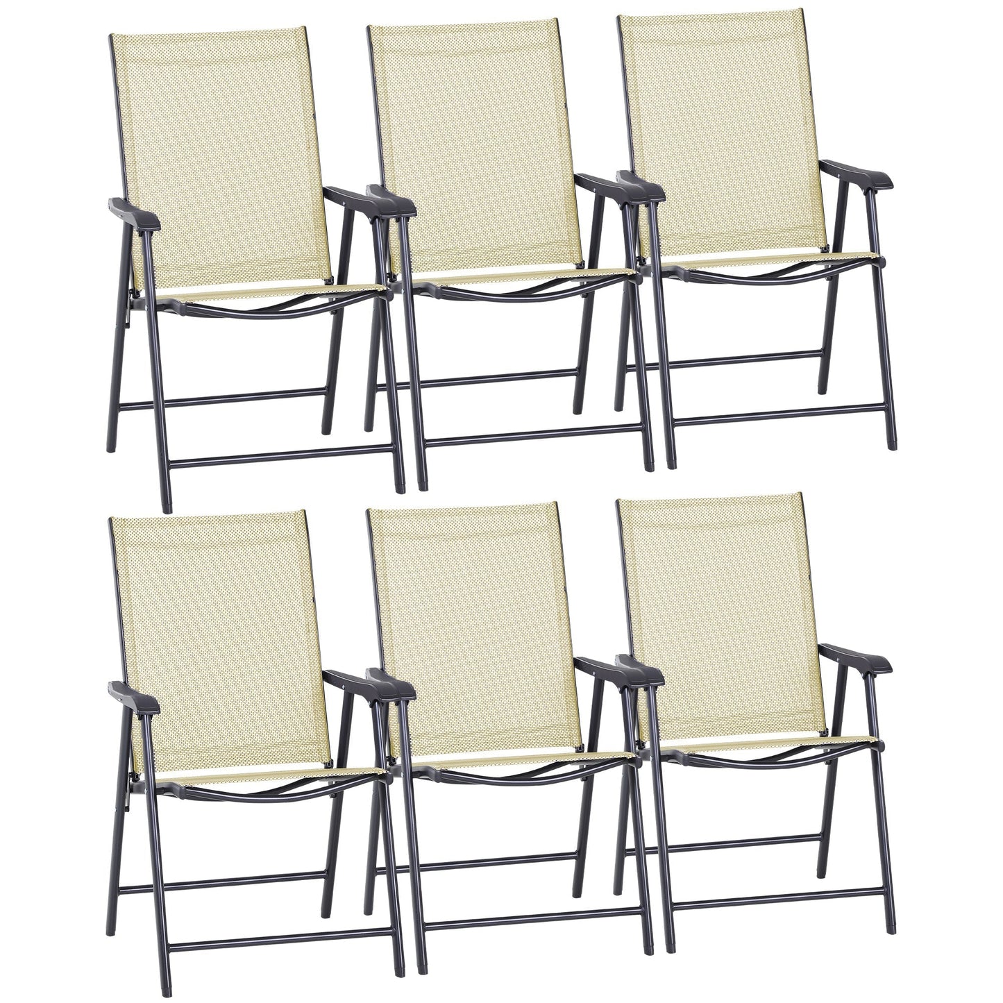 Outsunny Set of Six Folding Garden Chairs - Beige