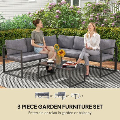 Outsunny Three-Piece L Shaped Garden Furniture Set with Cushions - Grey