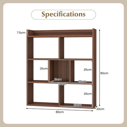 7 Cubes Open-back Bookshelf Home Storage Display Shelf-Walnut