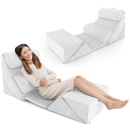 7 PCS Adjustable Support Pillow Set Bed Wedge Pillows with Memory Foam-White