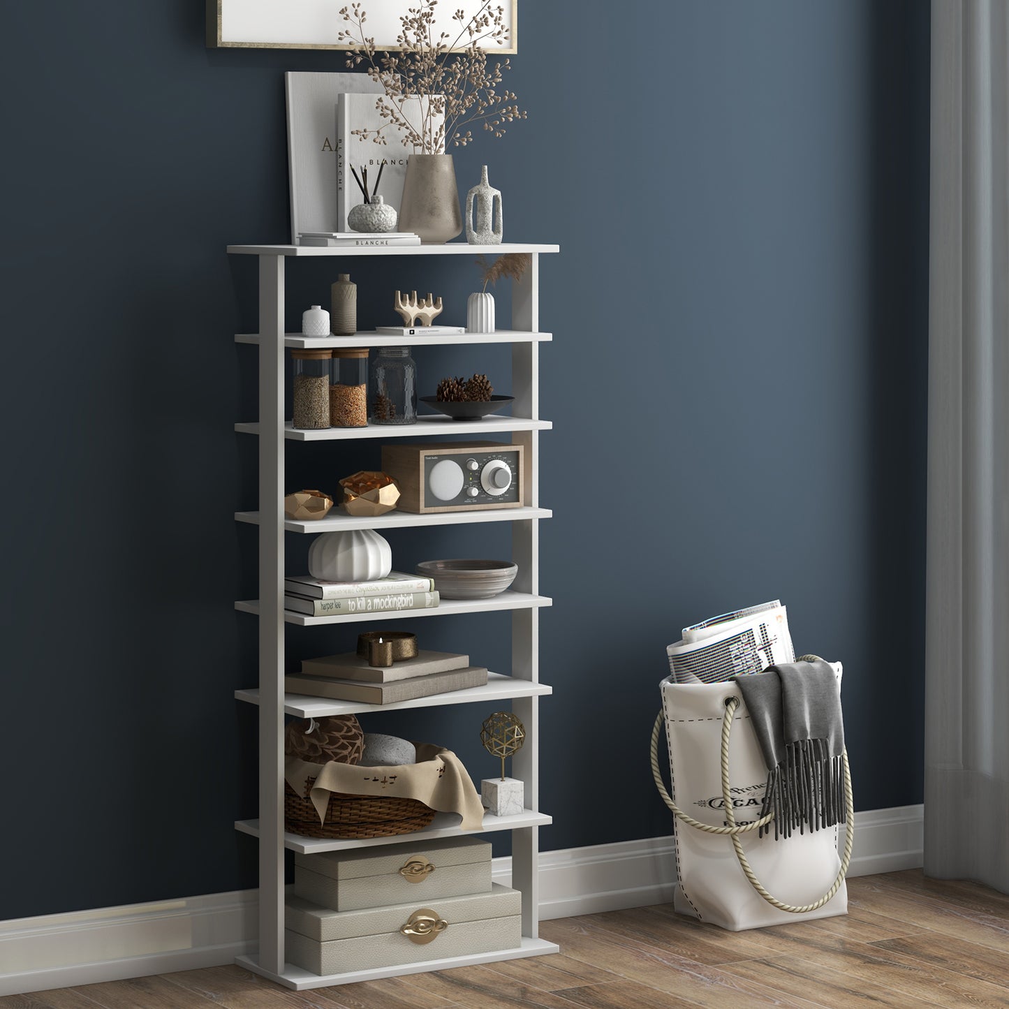Shoe rack 7-tier shoe rack in retro style 45 x 25 x 110.5 cm white