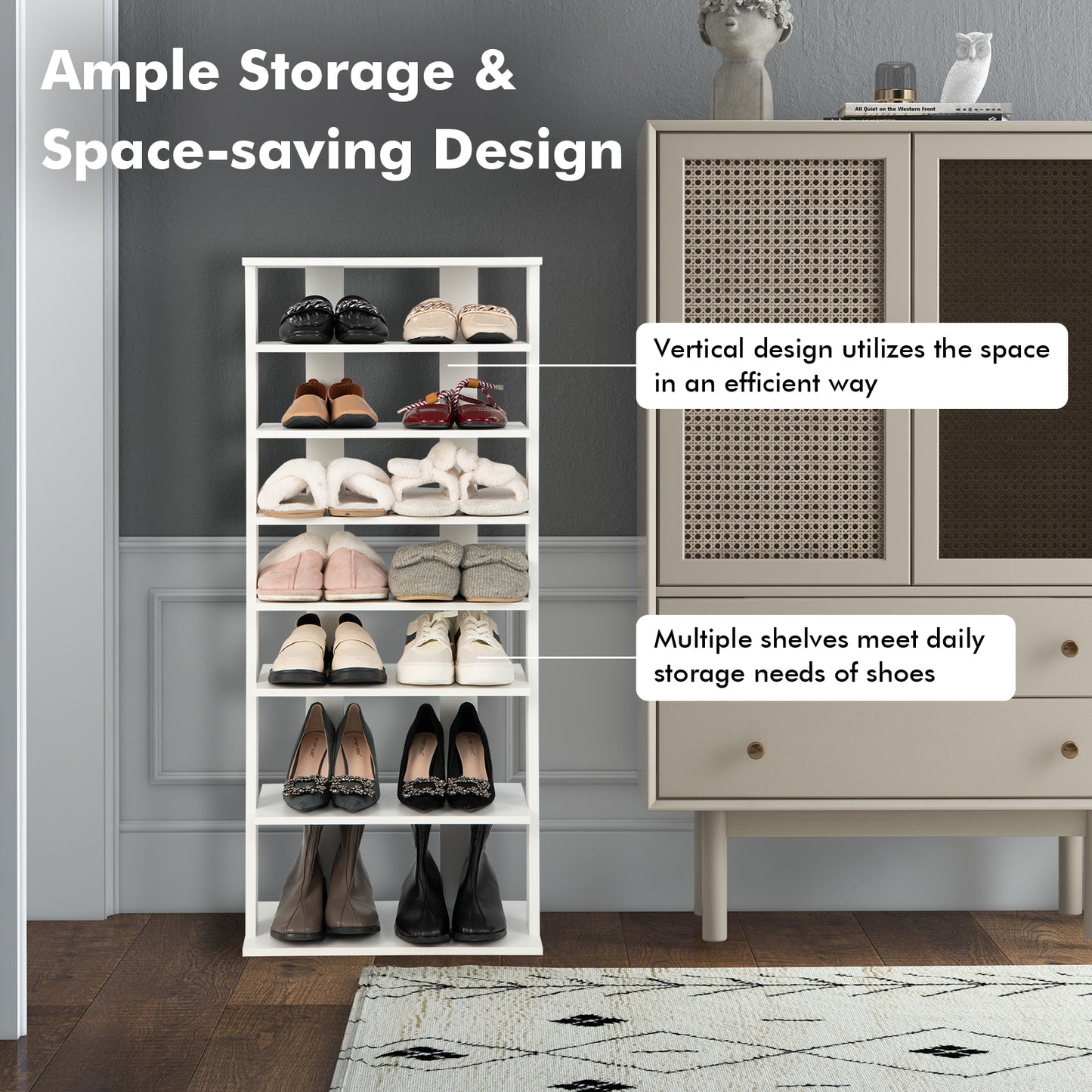 Shoe rack 7-tier shoe rack in retro style 45 x 25 x 110.5 cm white