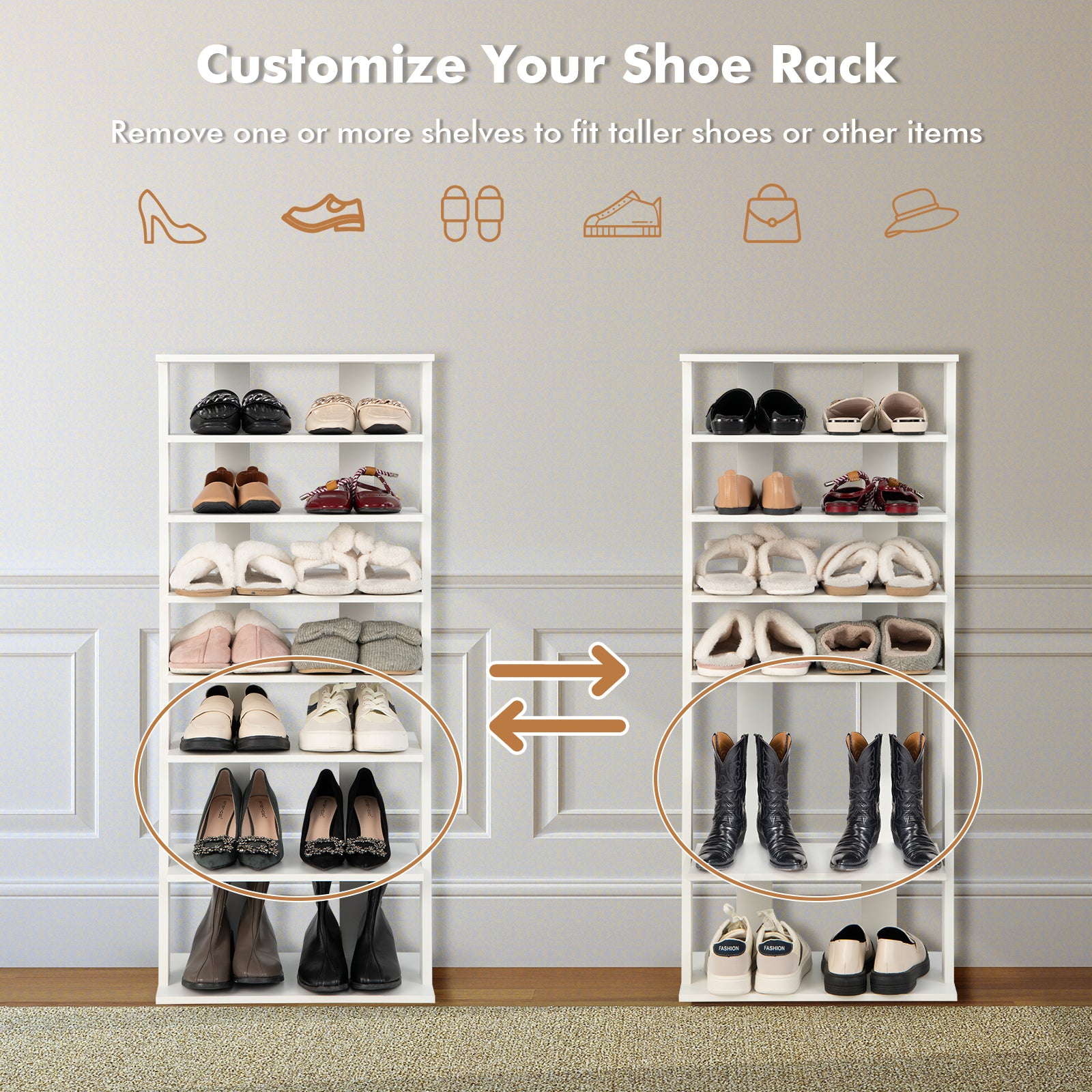 Shoe rack 7-tier shoe rack in retro style 45 x 25 x 110.5 cm white
