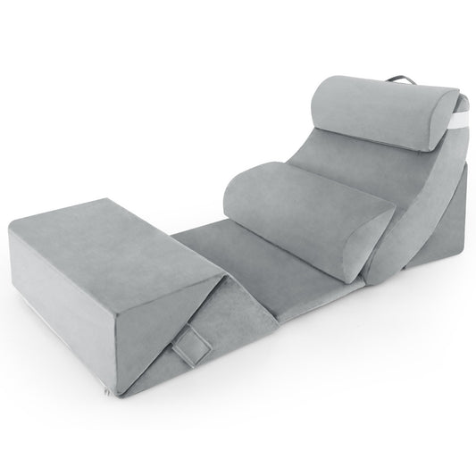 7 PCS Adjustable Support Pillow Set Bed Wedge Pillows with Memory Foam-Grey