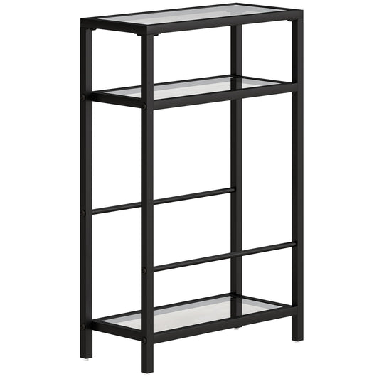HOMCOM 3-Tier Side Table, Narrow End Table with Storage Shelf and Tempered Glass Tabletop for Small Spaces, Black