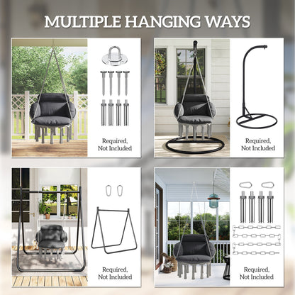 Outsunny Hanging Chair Outdoor Hammock Chair with Soft Cushion, Cotton Rope Boho Style Swing Chair, Hanging Garden Swing Seat for Indoor Outdoor, Dark Grey