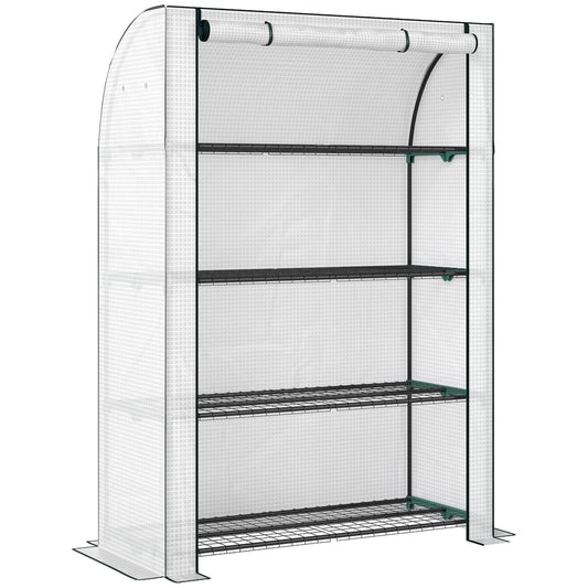 Outsunny Mini Greenhouse with Reinforced PE Cover, Portable Indoor Outdoor Green House with Roll-up Door, 170 x 120 x 50cm, White