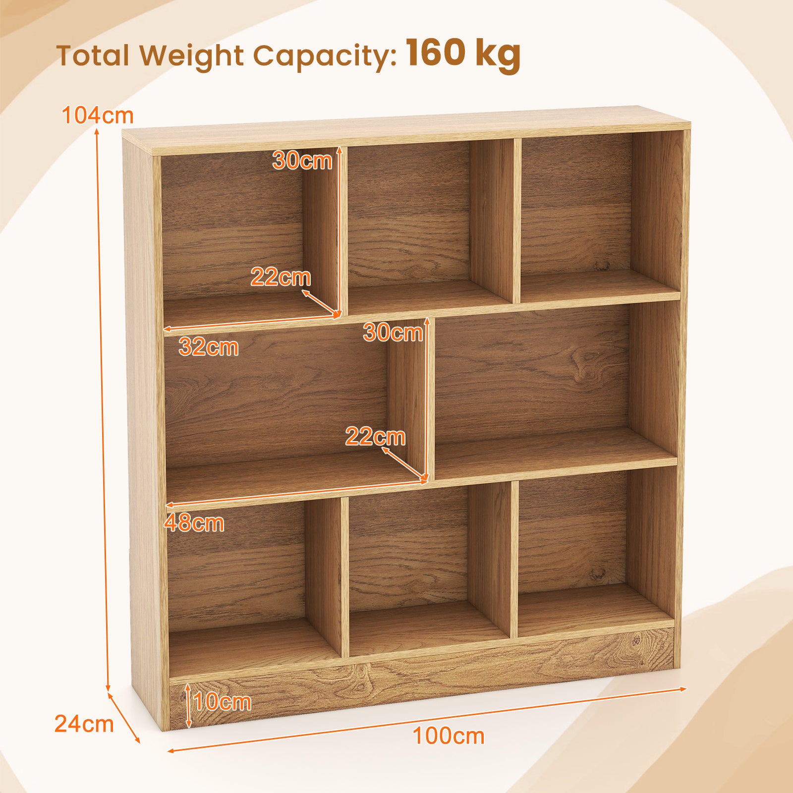 8-Cube Bookshelf with 2 Anti-Tipping Kits and Display Shelf for Home-Natural