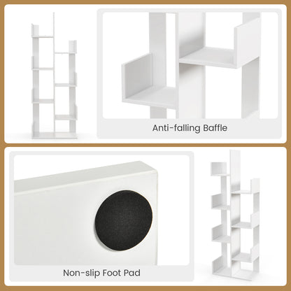 8-Tiers Floor Standing Tree Shaped Bookshelf-White