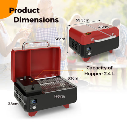 8-in-1 Portable Pellet Grill with Digital Control and Meat Probe for Backyard-Red