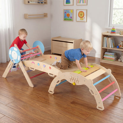 8-in-1 Wooden Triangle Set Foldable Montessori Climbing Toys-Macaron