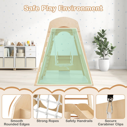 8-in-1 Indoor Jungle Gym Wooden Playground with Climbing Wall-Natural