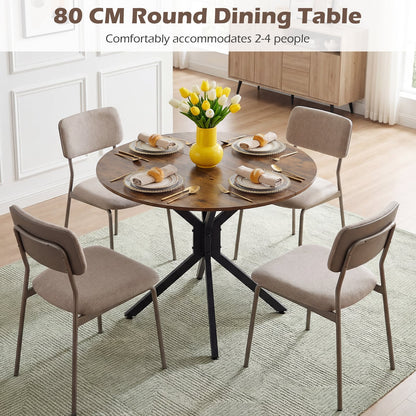 80 CM Round Dining Table for 2-4 People Drop Leaf Expandable Kitchen Table-Rustic Brown