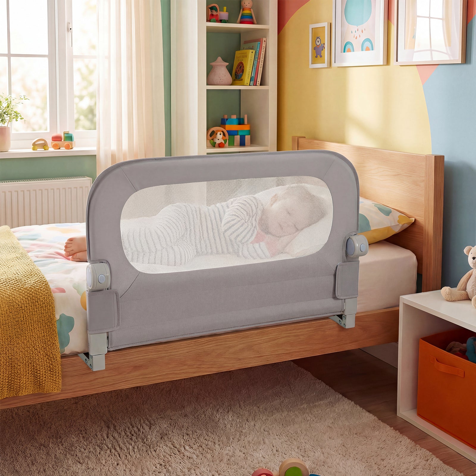 80 cm Long Adjustable Baby Bed Rail Guard with Extra Buckle-Grey