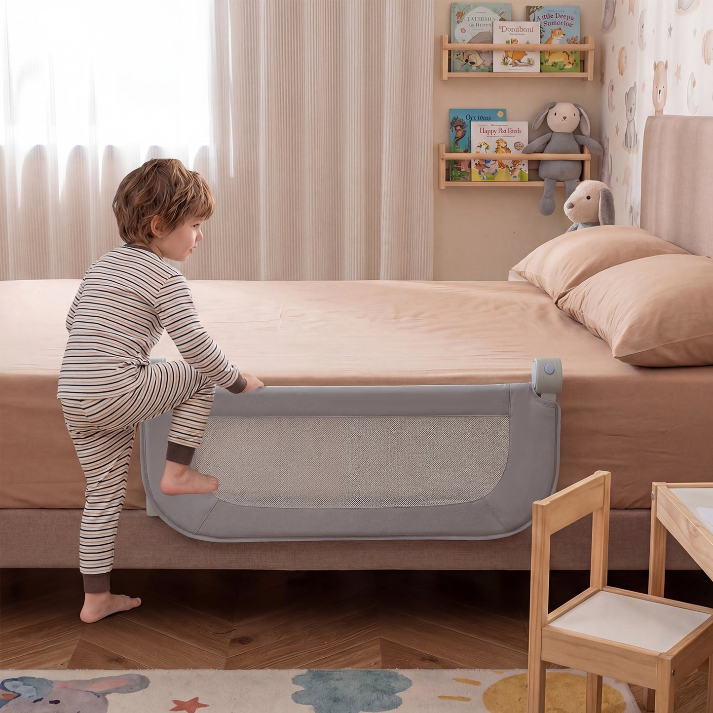80 cm Long Adjustable Baby Bed Rail Guard with Extra Buckle-Grey