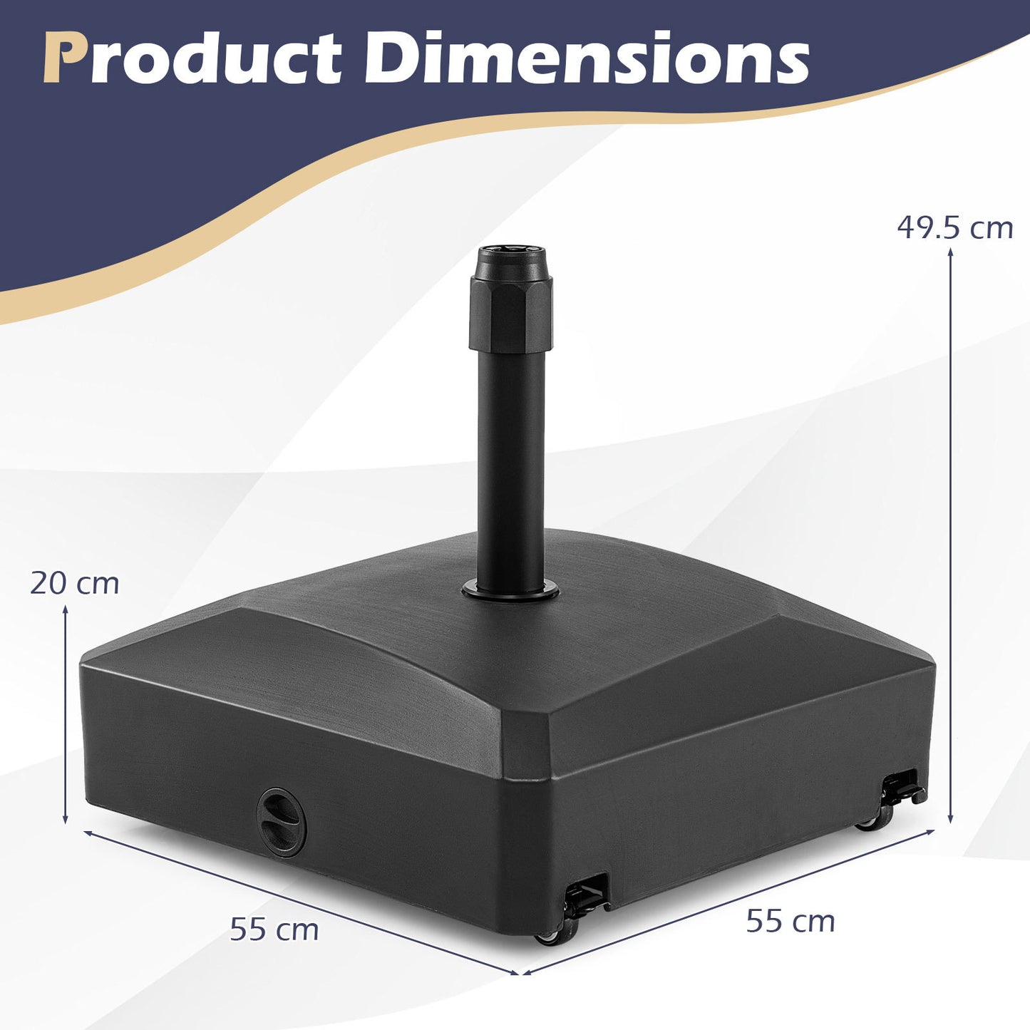 80 kg Fillable Mobile Umbrella Base with 4 Wheels-Black