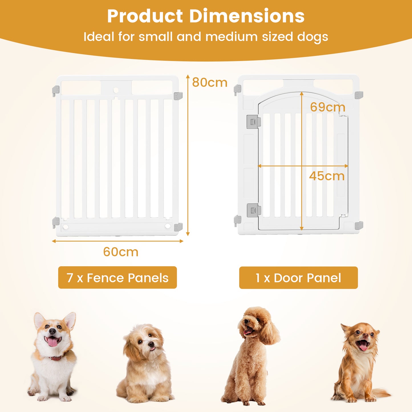 8-Panel 80CM Tall Plastic Dog Panel-White