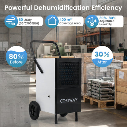 80L/Day Commercial Dehumidifier with Built-in Water Pump-Black