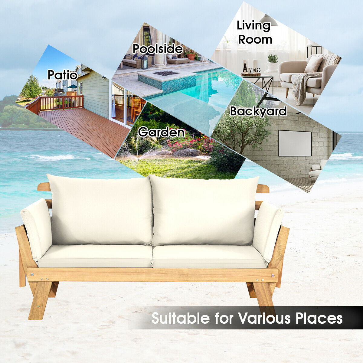 3 in 1 Convertible Cushioned Loveseat Lounger Couch with Pillows-White