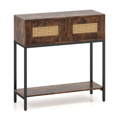80 CM Boho Console Table with 2 Drawers and Bottom Shelf-Rustic Brown