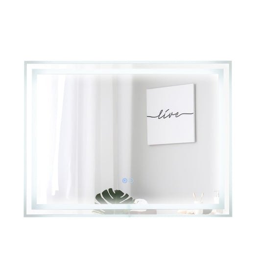 80 x 60 CM LED Bathroom Mirror with 3-Color Dimmable Lights