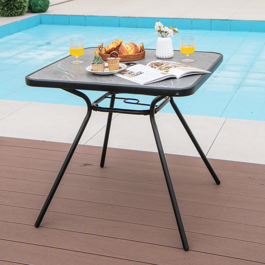 80 x 80 cm Patio Dining Table for 4 Persons with Faux Marble Top-Grey