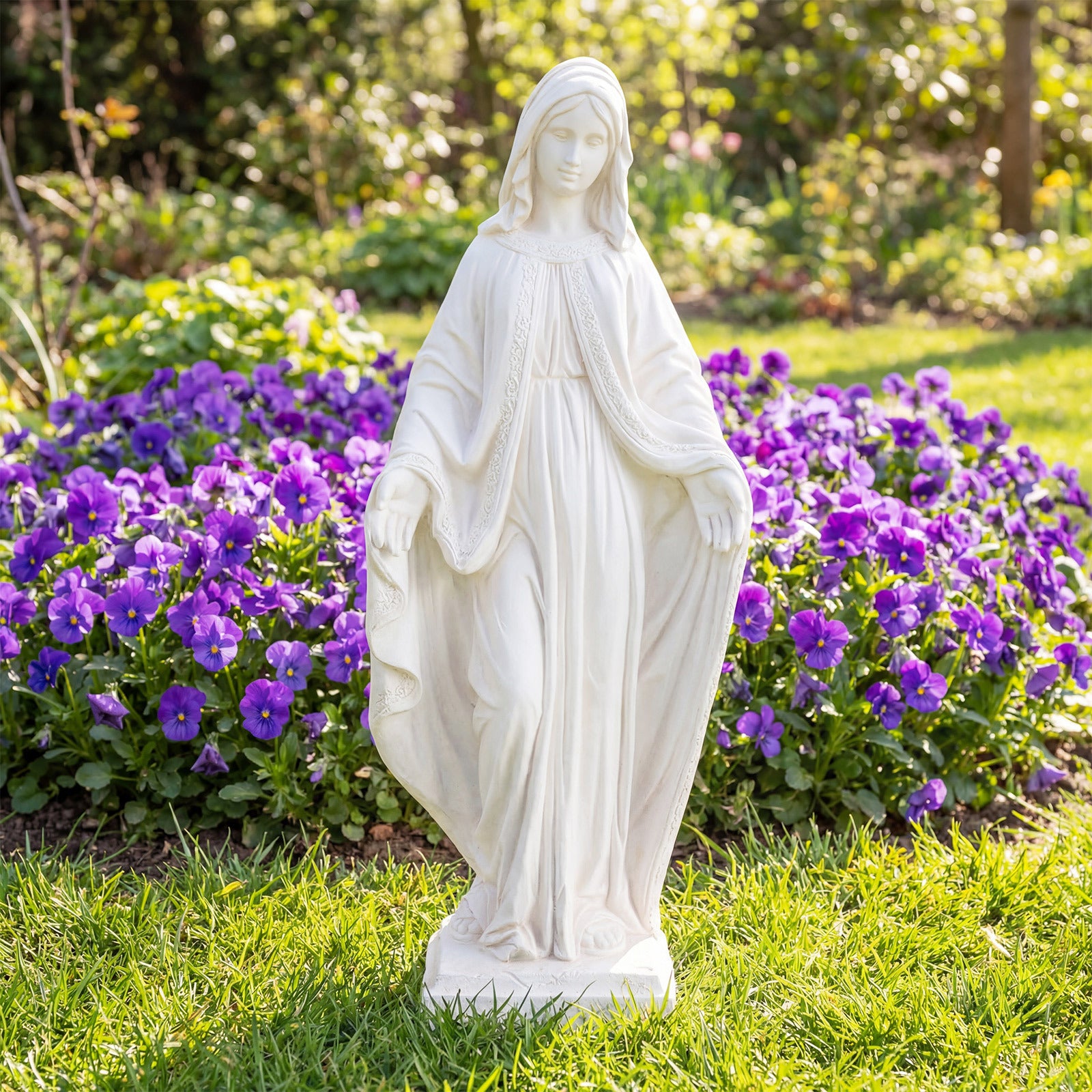 80cm Virgin Mary Statue with Aged Finish for Yard Patio-White