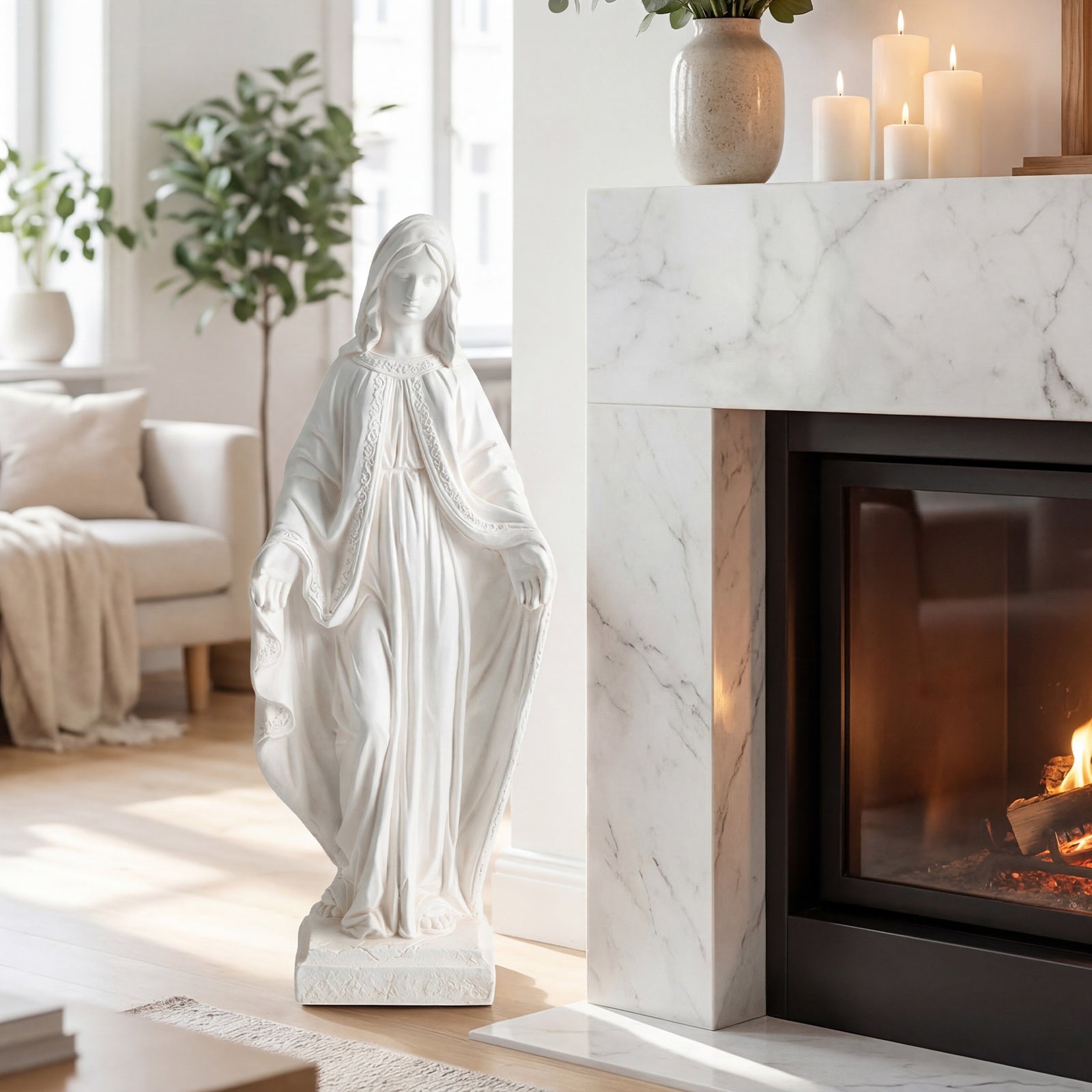 80cm Virgin Mary Statue with Aged Finish for Yard Patio-White
