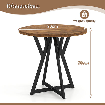 80cm Round Dining Table with Metal Pedestal Base and Adjustable Foot Pads-Rustic Brown