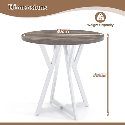 80cm Round Dining Table with Metal Pedestal Base and Adjustable Foot Pads-Natural